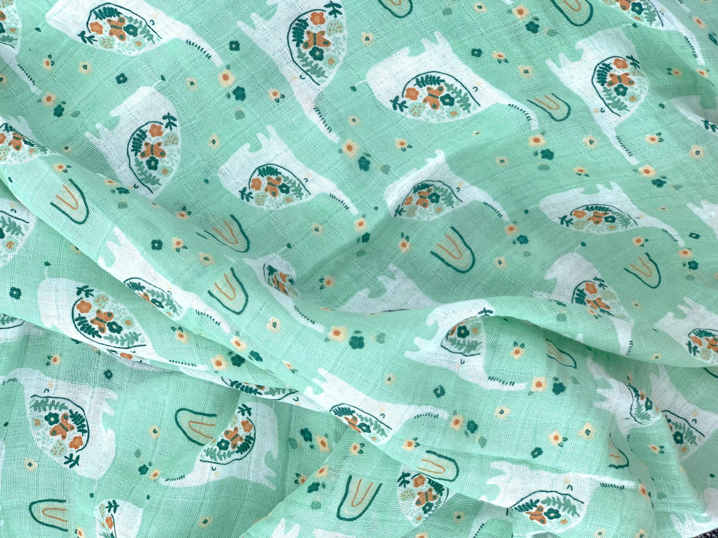 Green Dino Large  Cotton Muslin Swaddle Blanket