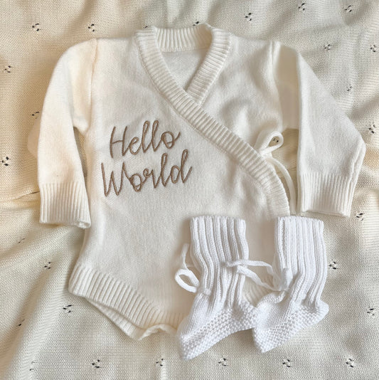 Hello World Embroidered Romper